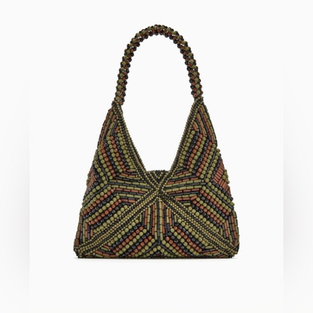 Zara Beaded Hobo Bag in Army Green, Brown & Black